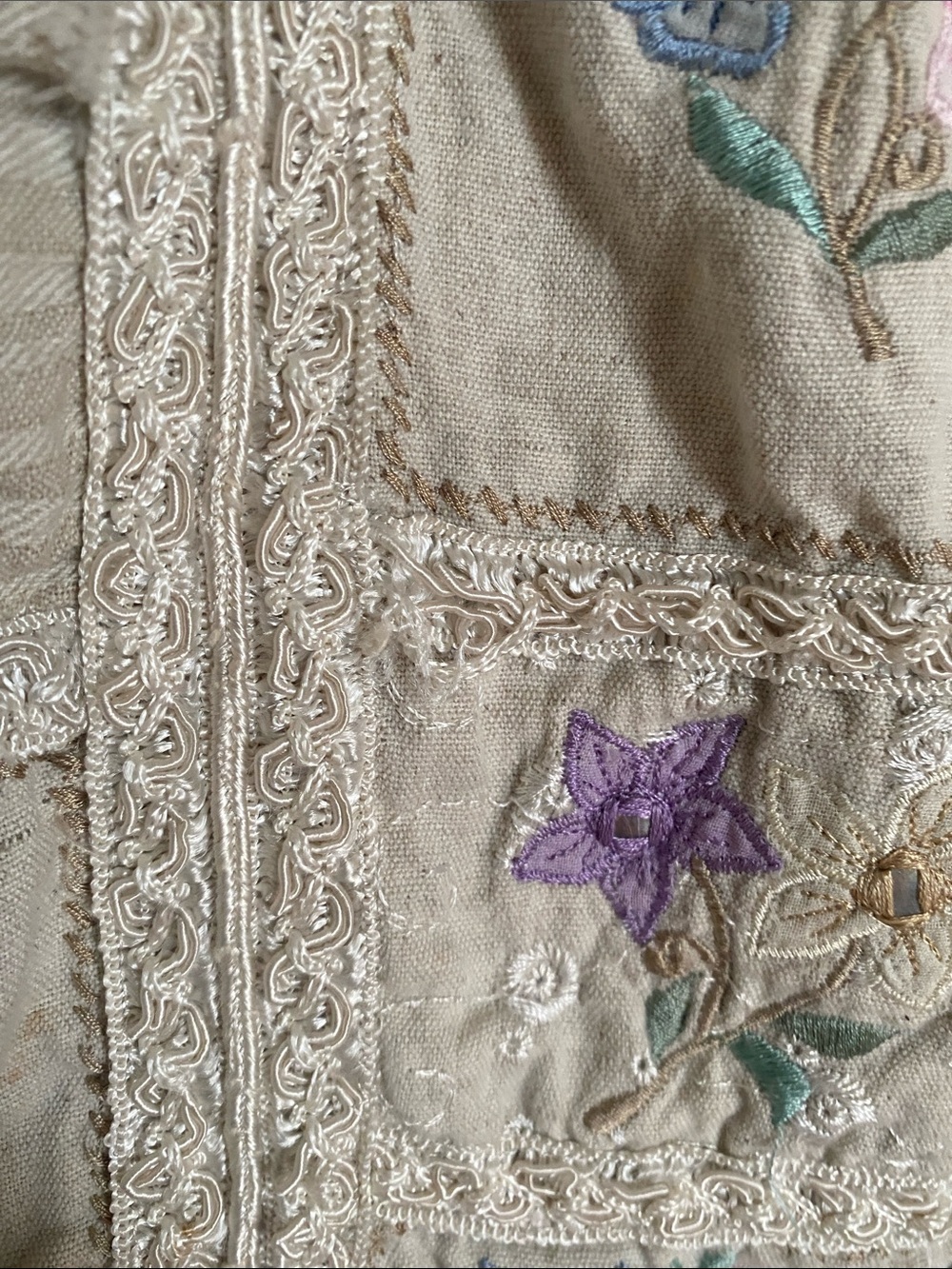 Tantrums Embroidered Beige Linen & Cotton Vest with Floral Detail - Picture 5 of 5
